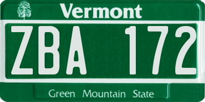VT license plate ZBA172