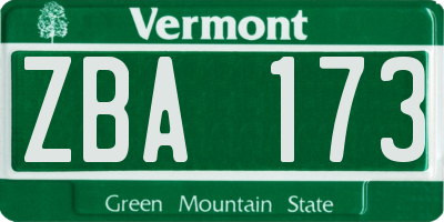VT license plate ZBA173
