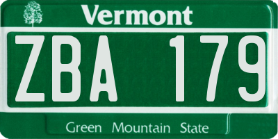 VT license plate ZBA179