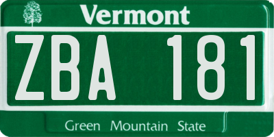 VT license plate ZBA181