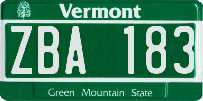 VT license plate ZBA183