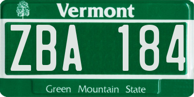 VT license plate ZBA184