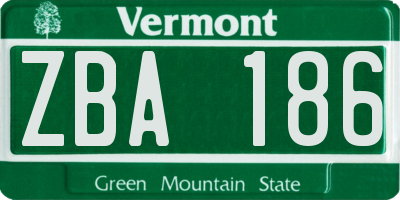 VT license plate ZBA186