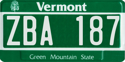 VT license plate ZBA187