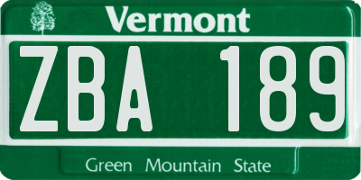 VT license plate ZBA189
