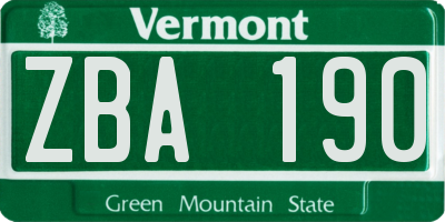 VT license plate ZBA190