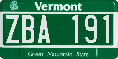 VT license plate ZBA191