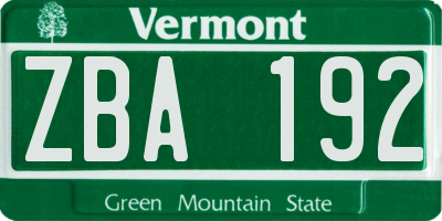 VT license plate ZBA192