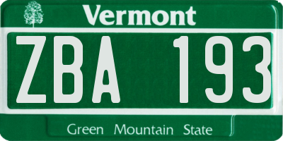 VT license plate ZBA193