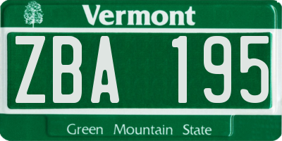 VT license plate ZBA195
