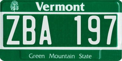 VT license plate ZBA197