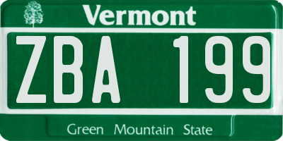 VT license plate ZBA199