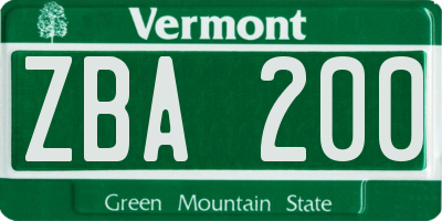 VT license plate ZBA200