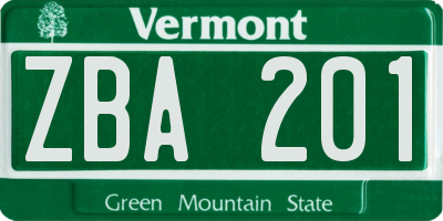 VT license plate ZBA201