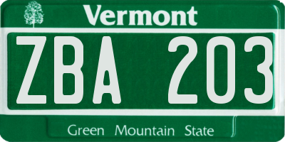 VT license plate ZBA203