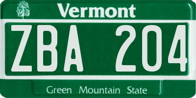 VT license plate ZBA204