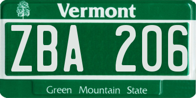 VT license plate ZBA206