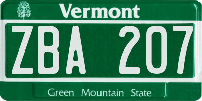 VT license plate ZBA207