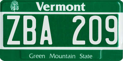 VT license plate ZBA209