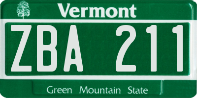 VT license plate ZBA211