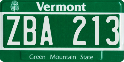 VT license plate ZBA213