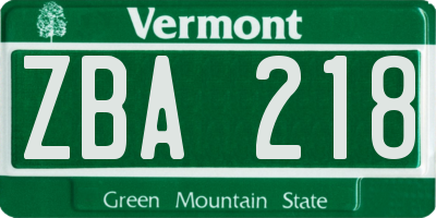 VT license plate ZBA218