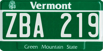 VT license plate ZBA219