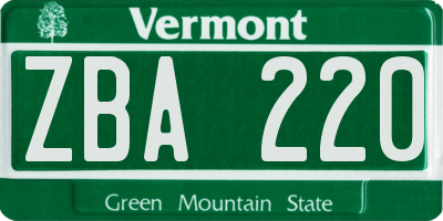 VT license plate ZBA220