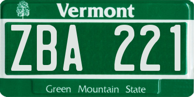 VT license plate ZBA221