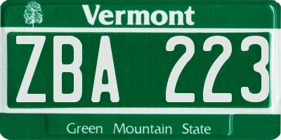 VT license plate ZBA223