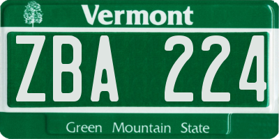 VT license plate ZBA224