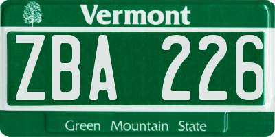 VT license plate ZBA226