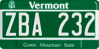 VT license plate ZBA232