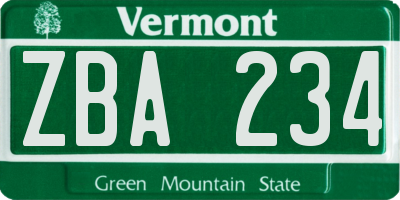 VT license plate ZBA234