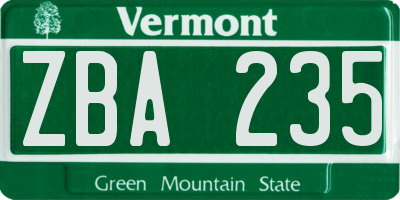 VT license plate ZBA235