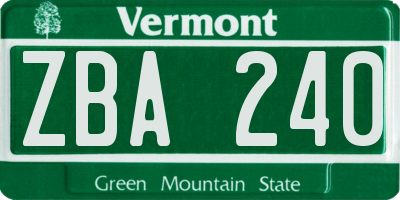 VT license plate ZBA240