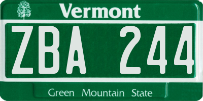 VT license plate ZBA244
