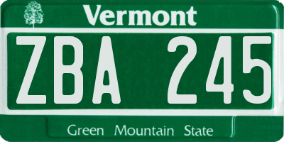 VT license plate ZBA245