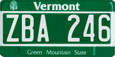 VT license plate ZBA246
