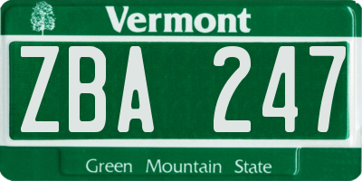 VT license plate ZBA247