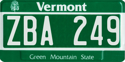 VT license plate ZBA249