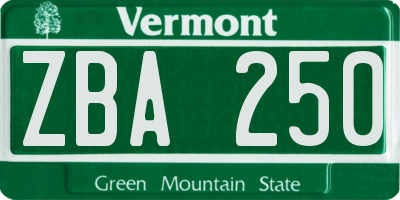 VT license plate ZBA250