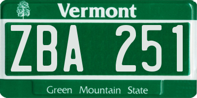 VT license plate ZBA251