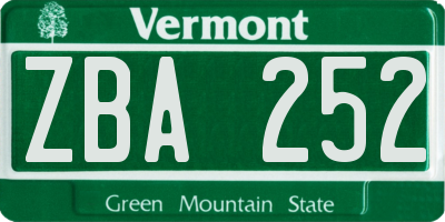VT license plate ZBA252