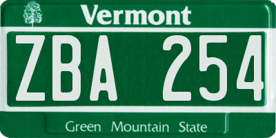 VT license plate ZBA254
