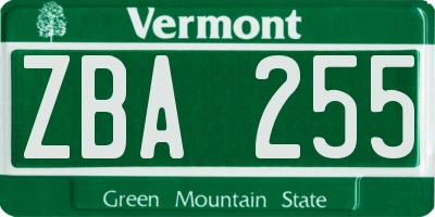 VT license plate ZBA255
