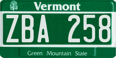 VT license plate ZBA258