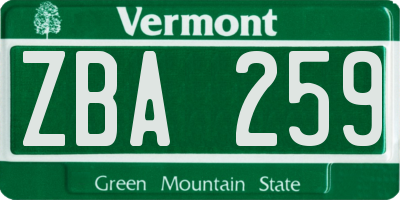 VT license plate ZBA259