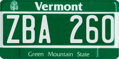 VT license plate ZBA260