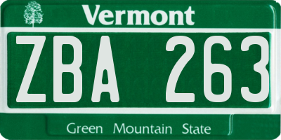 VT license plate ZBA263
